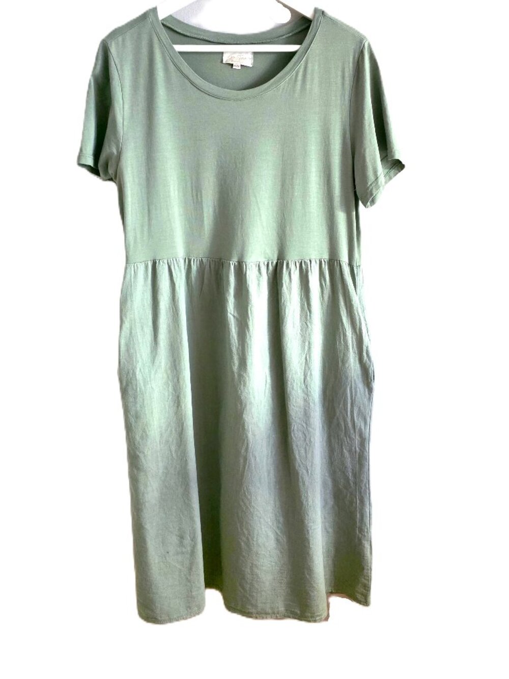 Lina Tomei sage green linen & cotton dress